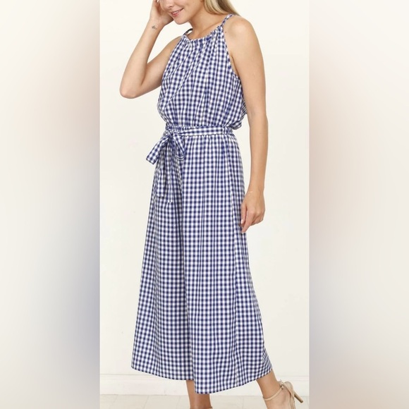 Égs by Élogues Blue Gingham Halter Cropped Jumpsuit Women's Size 1X - Picture 5 of 8